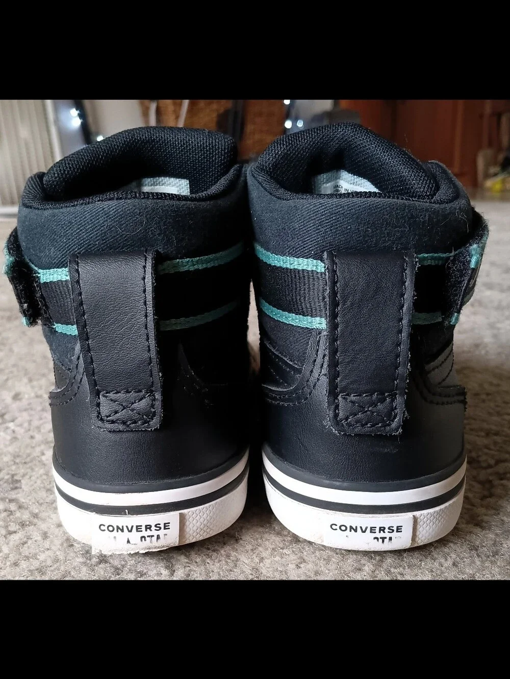 🖤 Converse Star Player Mid Leather Youth Kids Boys 3 Black Teal Sneakers Shoes